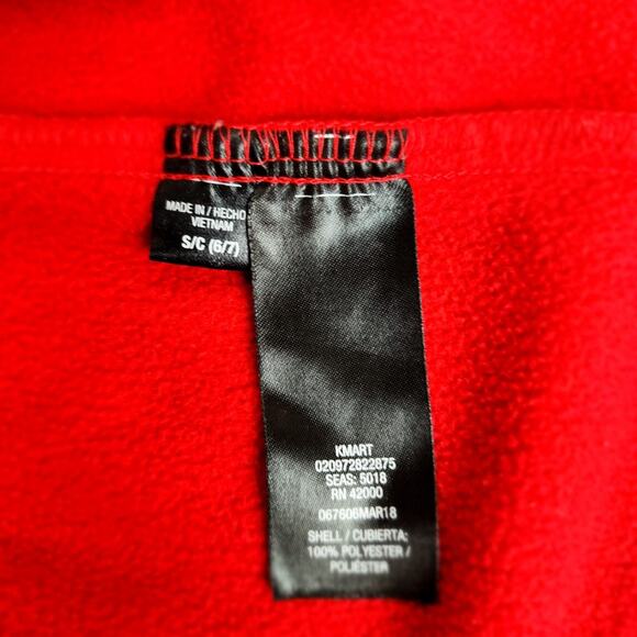 Solid Red Zip Up Fleece Jacket Pockets & Elastic Wrists Children's Size S (6-7) - Picture 5 of 6